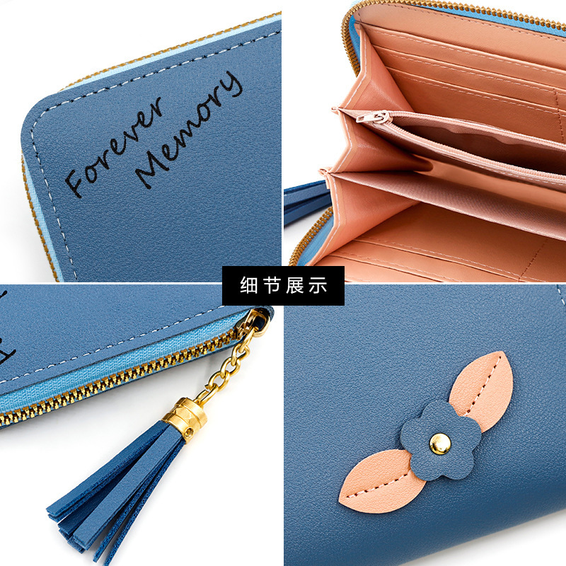 Manufacturer direct wholesale Korean style women's long wallet flower zipper handbag hand purse tassel phone bag