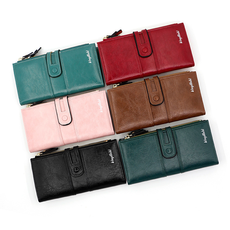 New women's long wallet simple Korean style buckle Pu wallet large capacity multiple card slots wallet clutch wholesale