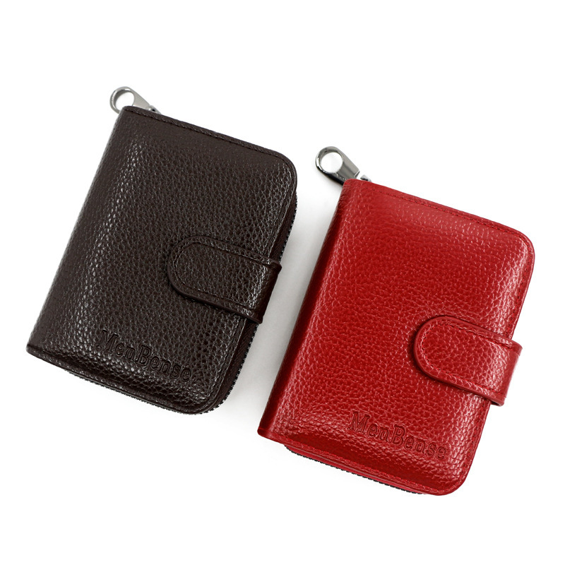 MenBense New expanding card holder short wallet multiple card slots litchi pattern men and women Large Capacity card case