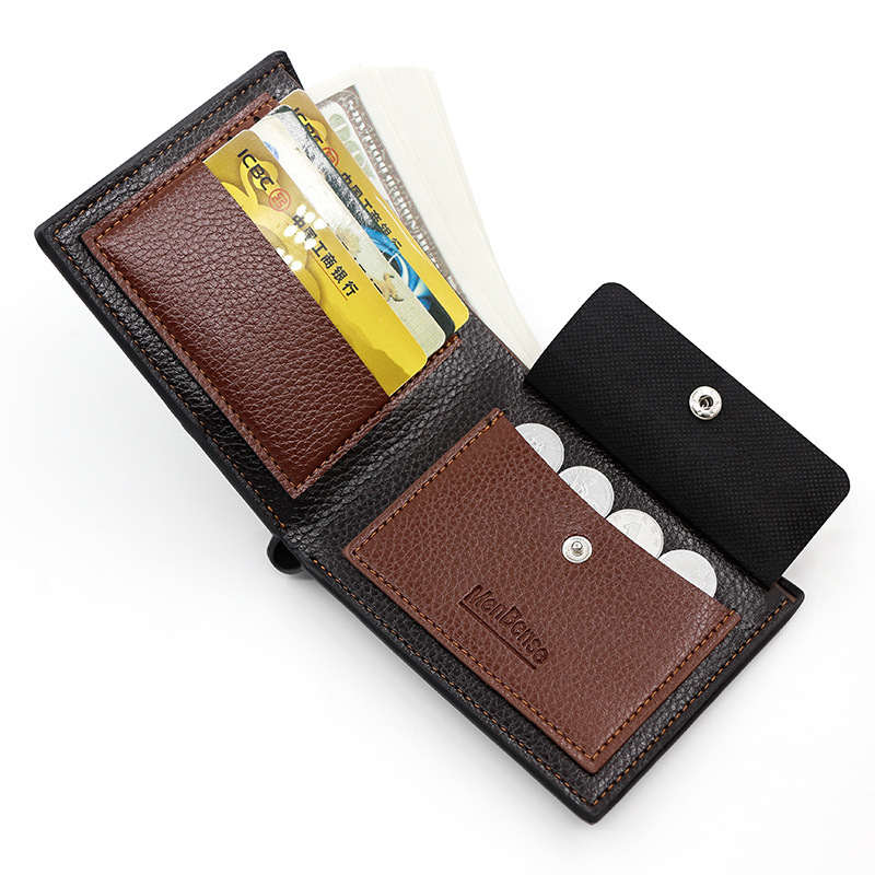 European and American style retro PU leather men's short wallet large capacity coin pocket coin bag multiple card slots men's wallet