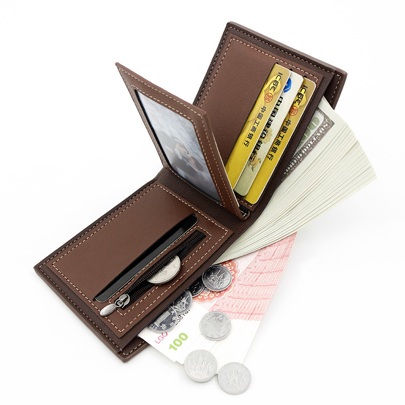 European and American style frosted men's short wallet large capacity tri-fold bag coin pocket multiple card slots men's hinge wallet
