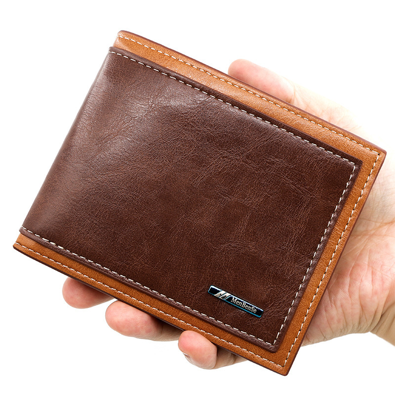 Menbense new men's wallet fashion Simple Men's stitching short wallet large capacity pu men's wallet