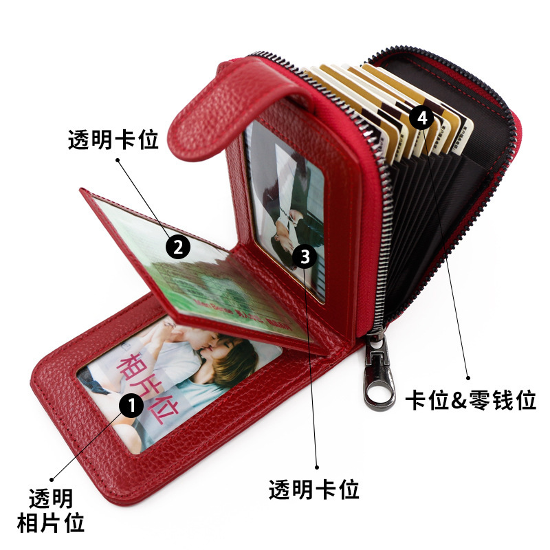 Factory Direct supply new expanding card holder short wallet multiple card slots litchi pattern men and women Large Capacity card case