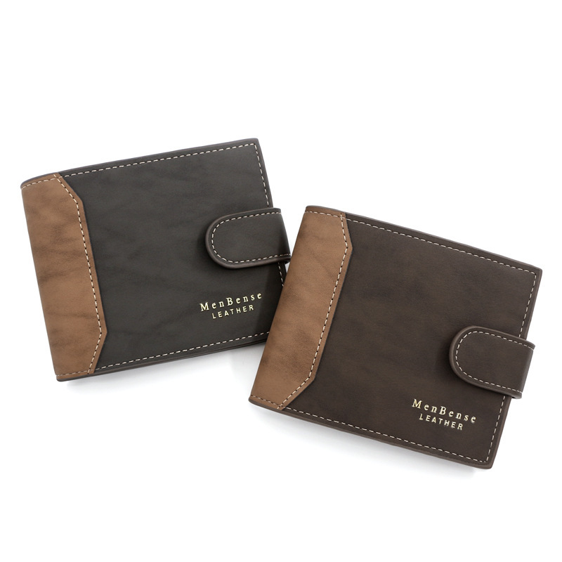 MenBense Korean style hinge bronzing printed men's wallet short buckle tri-fold bag frosted men's wallet