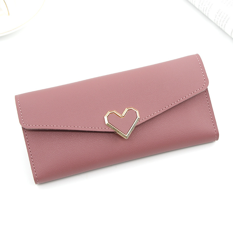 New Korean women's wallet long heart-shaped buckle three-fold wallet women's handbag change card holder