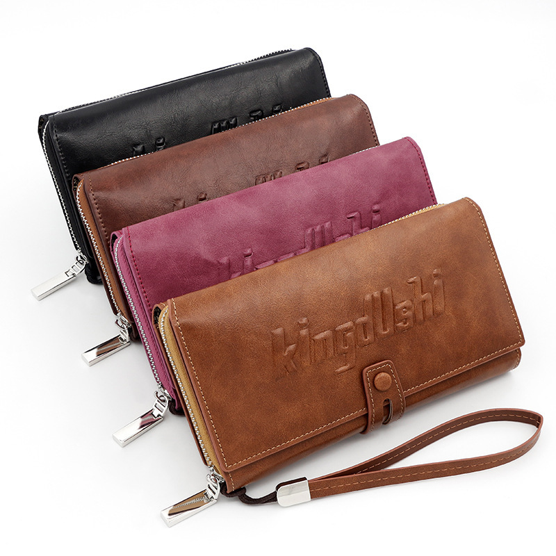 European and American business men's long wallet clutch letter embossed coin purse card holder zipper hasp clutch bag
