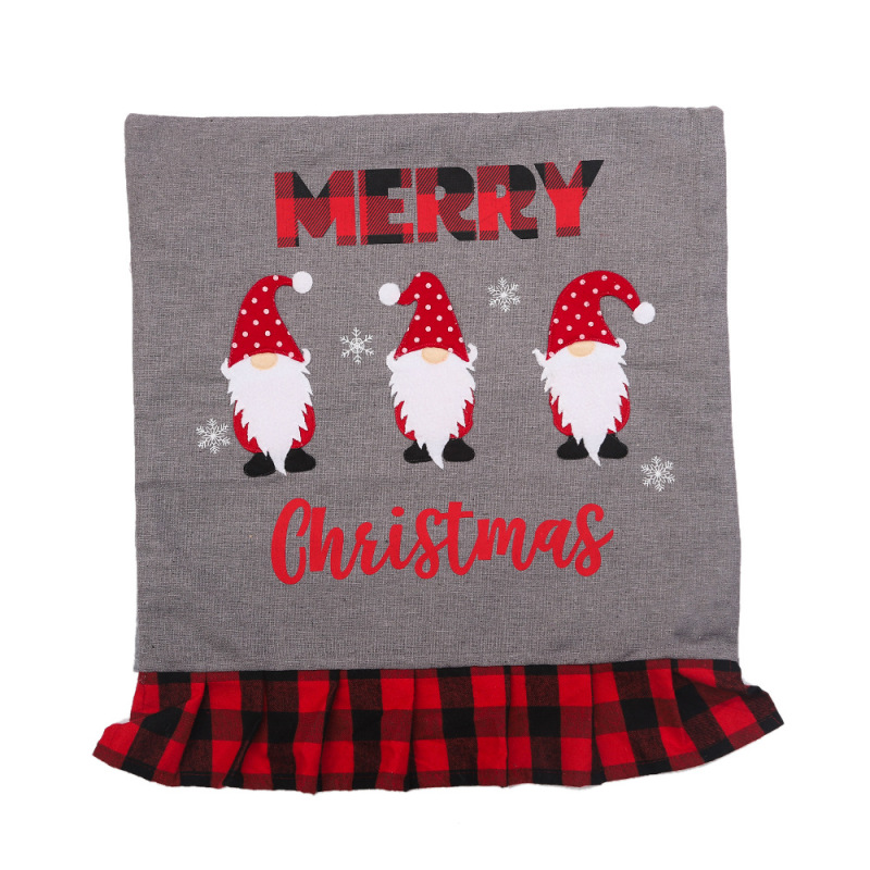 Cross-border European and American new Christmas decoration supplies checked cloth chair back cover linen machine embroidered faceless chair cover for the elderly
