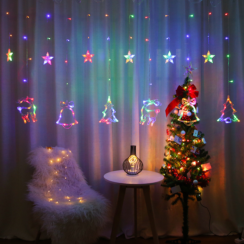 LED colored lamp flashing light string light starry curtain light deer Bell Christmas room decoration ice bar star light