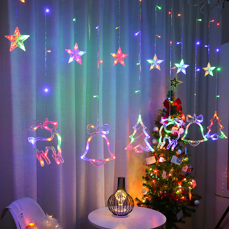 LED colored lamp flashing light string light starry curtain light deer Bell Christmas room decoration ice bar star light