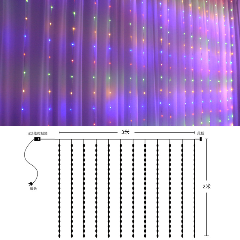 Christmas LED colored lamp flashing light string light rubber-covered wire water curtain light room atmosphere decorative lamp star light remote control