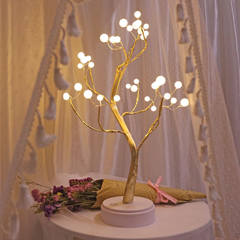 led creative Pearl Firefly copper wire lamp tree light touch screen switch bedroom decorative table lamp small night lamp