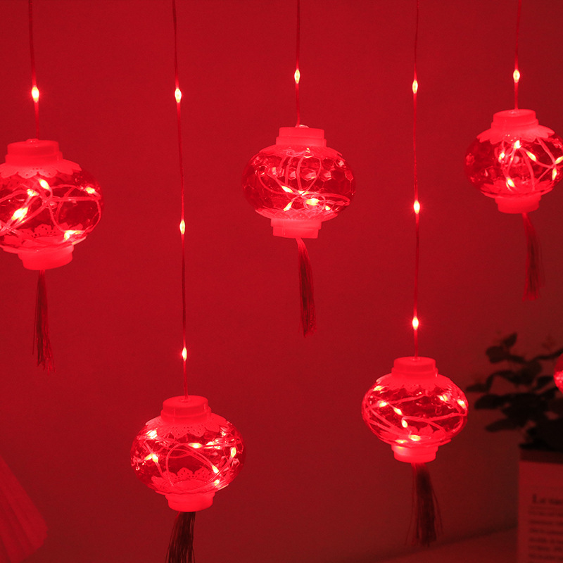 Rubber-covered wire low voltage Spring Festival red lantern curtain light holiday decoration ice strip light colored light lighting chain