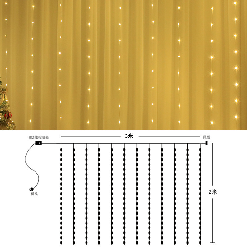 Christmas LED colored lamp flashing light string light rubber-covered wire water curtain light room atmosphere decorative lamp star light remote control