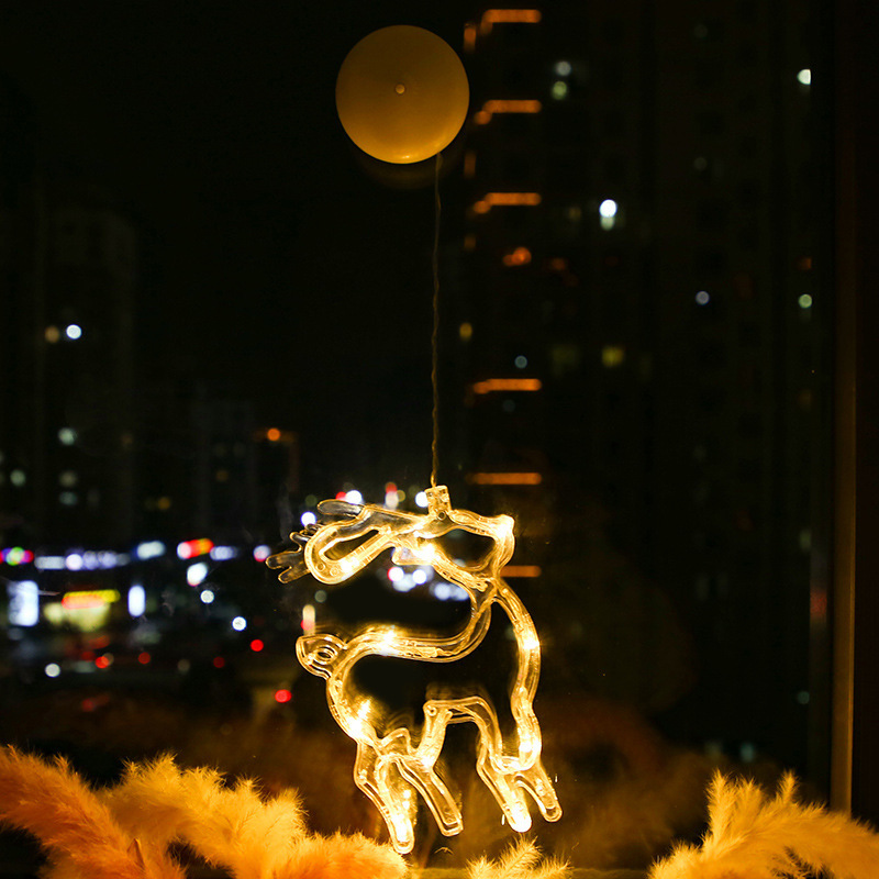 led sucker battery colored lantern flashing string starry deer snowflake Christmas window room decoration Star Light