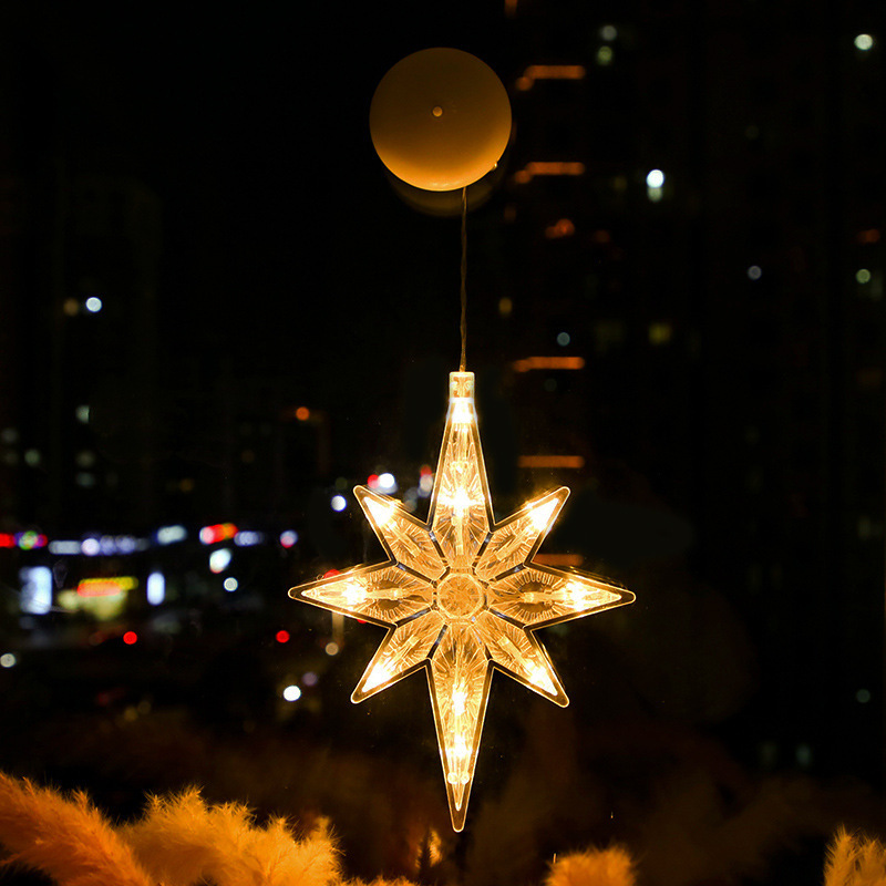 led sucker battery colored lantern flashing string starry deer snowflake Christmas window room decoration Star Light