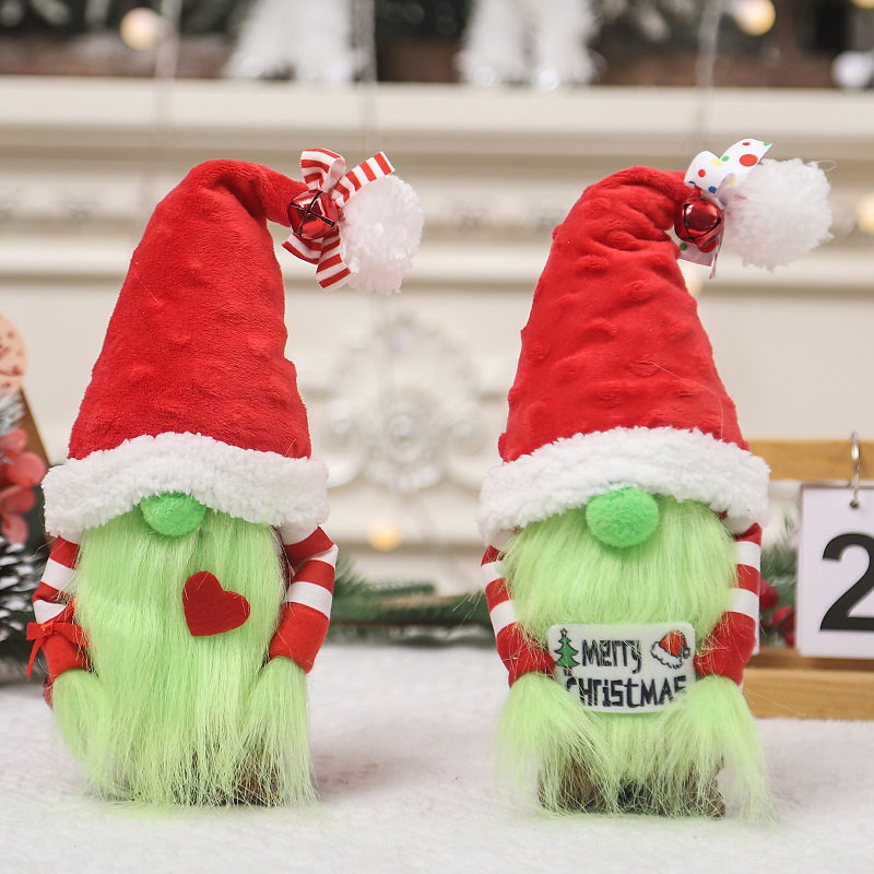 New Red Hat Grinch couple dwarf ornaments Dr. Seuss' How the Grinch Stole Christmas Grinch green fur monster doll wholesale