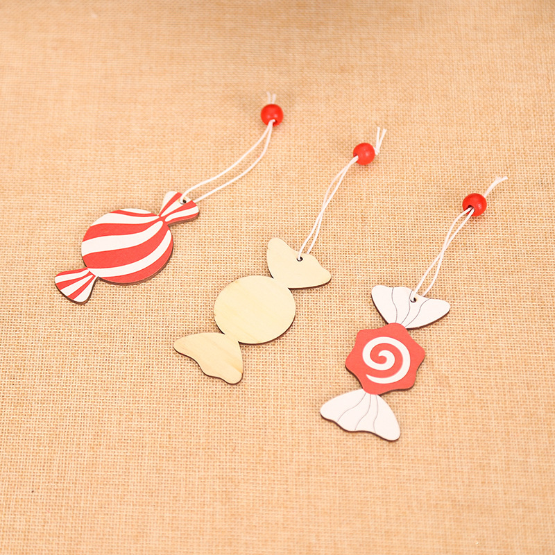 new Christmas decoration creative cartoon wooded colorful candy Christmas tree decoration pendant children's gift