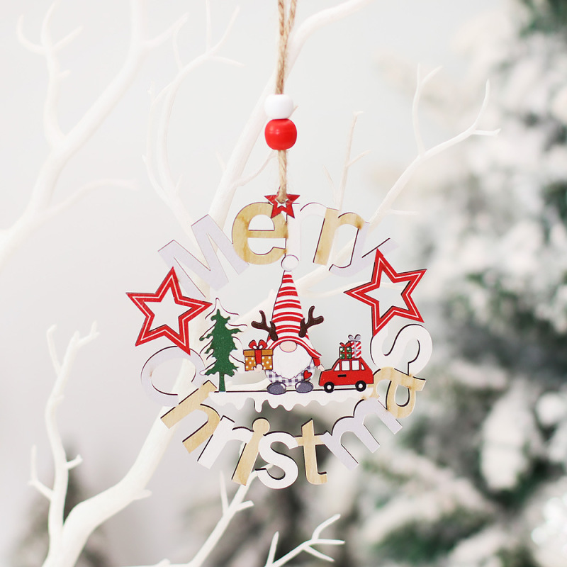 cross-border new Christmas scene dress up props round colorful letters wooden pendant Christmas tree ornaments