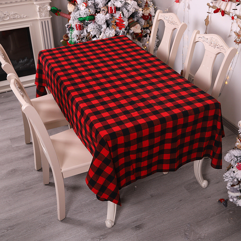 Christmas decoration supplies new Christmas red black plaid tablecloth creative black and white plaid home dining-table decoration supplies