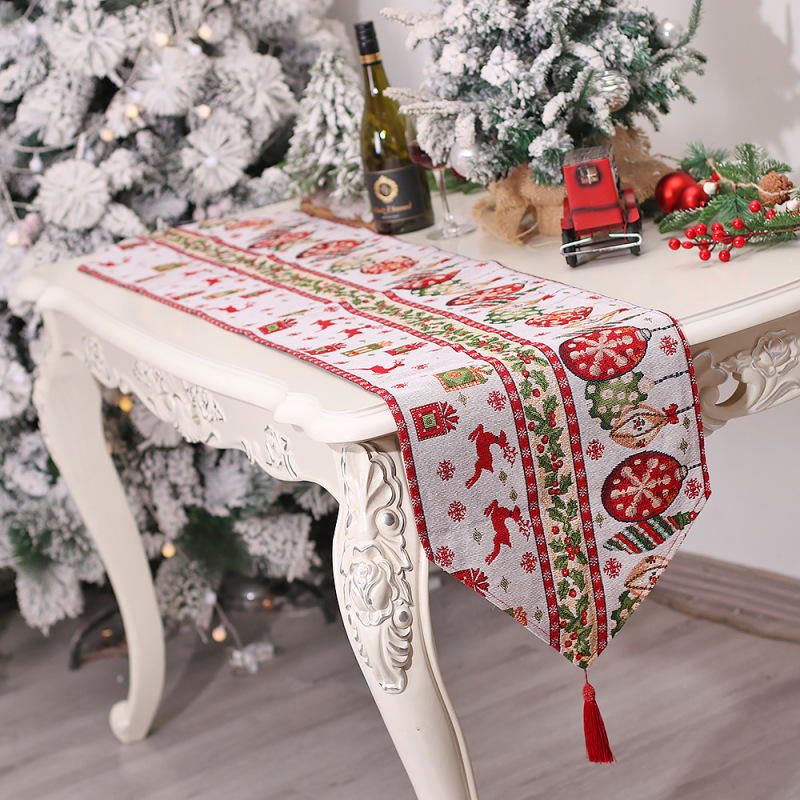 Christmas cross-border new kitchen unit dress up props knitted cloth tassel table runner heat proof mat cartoon tablecloth
