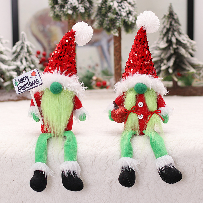 Christmas decorations couple Grinch long leg doll sitting decoration faceless doll Forest man window dress up