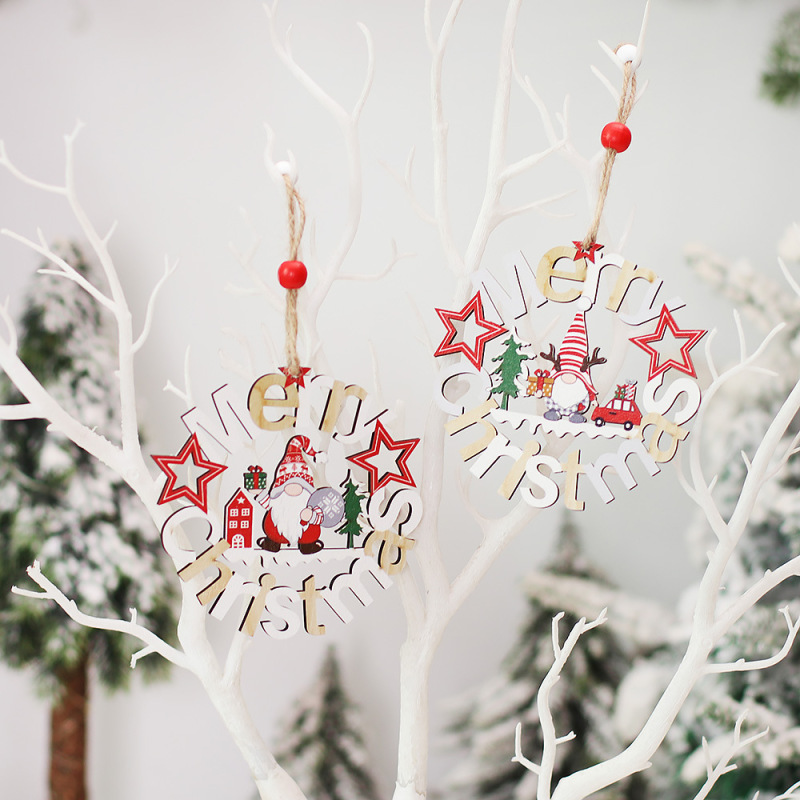 cross-border new Christmas scene dress up props round colorful letters wooden pendant Christmas tree ornaments