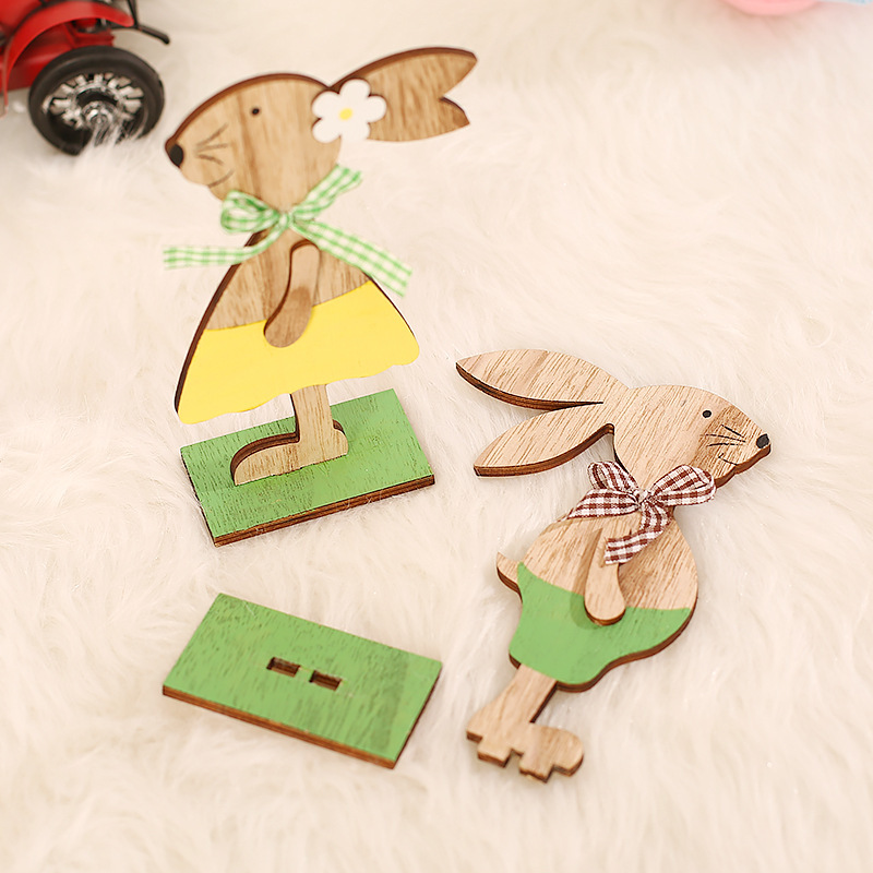 Easter Day party decoration pendant Nordic style creative DIY painted wooden rabbit decoration table decoration