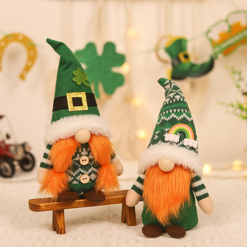Cross-border new arrival St. Patrick's Day faceless doll couple dwarf doll ornaments Irish Festival theme layout