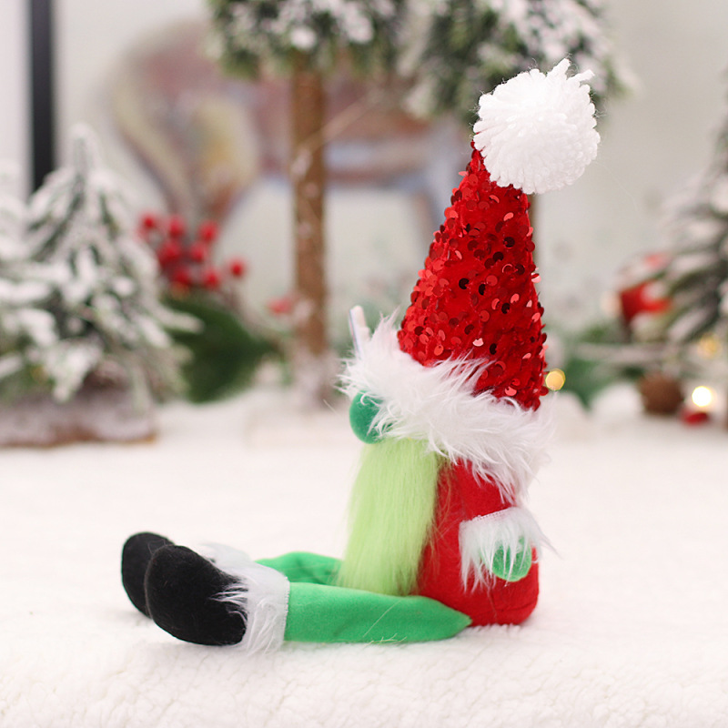 Christmas decorations couple Grinch long leg doll sitting decoration faceless doll Forest man window dress up