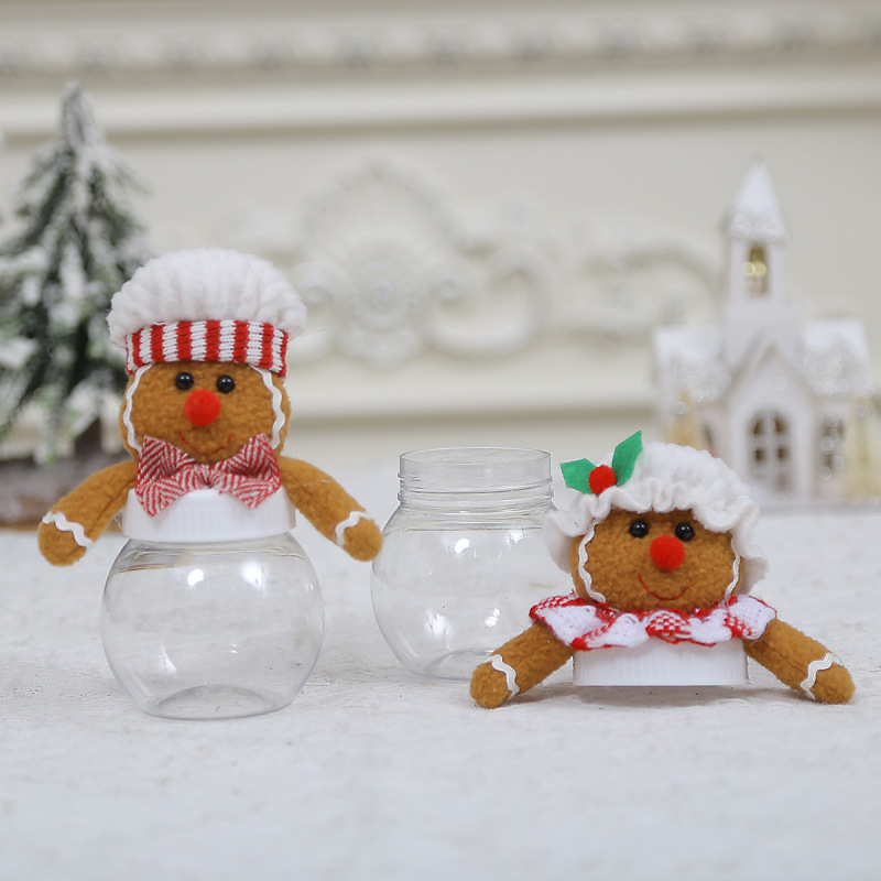 new Christmas decoration supplies cartoon couple doll gingerbread man small size transparent candy box gift bag