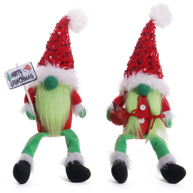 Christmas decorations couple Grinch long leg doll sitting decoration faceless doll Forest man window dress up