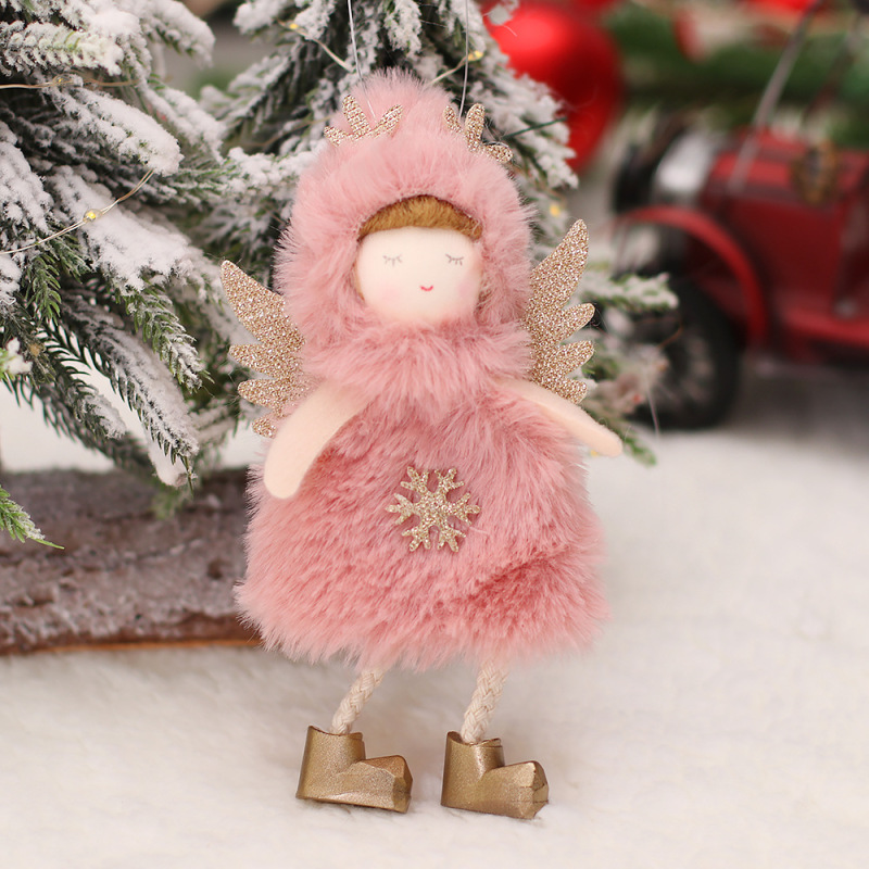 cross-border new cartoon size plush antlers with wings angel pendant girl ornaments Christmas tree accessories