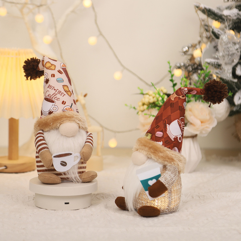 cross-border new coffee festival luminous faceless doll Rudolph doll ornaments coffee cup doll decorations