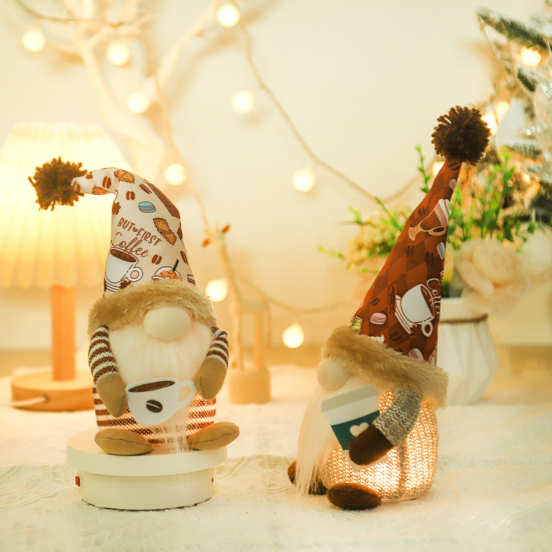 cross-border new coffee festival luminous faceless doll Rudolph doll ornaments coffee cup doll decorations