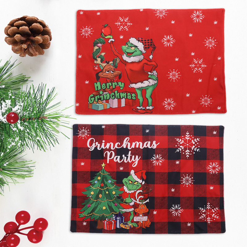 Christmas supplies Cartoon creative Grinch Christmas thief placemat green fur monster table insulation mat holiday dress up