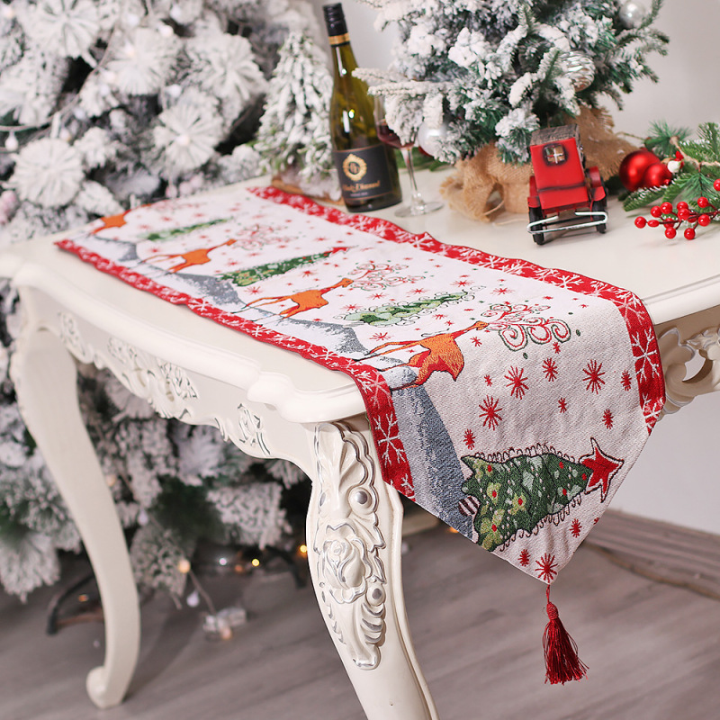 Christmas cross-border new kitchen unit dress up props knitted cloth tassel table runner heat proof mat cartoon tablecloth