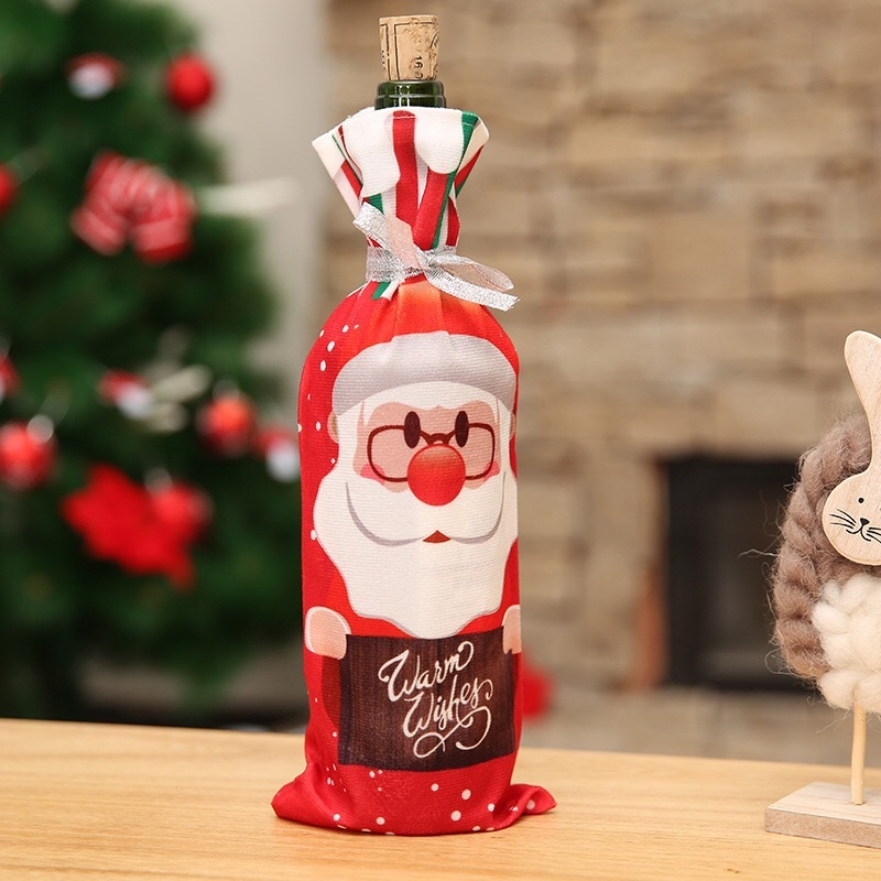 Christmas picture customization customized printing red wine bottle sets of red and black plaid linen champagne bottle bag wholesale