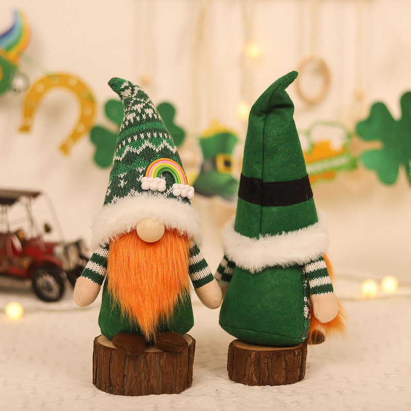 Cross-border new arrival St. Patrick's Day faceless doll couple dwarf doll ornaments Irish Festival theme layout