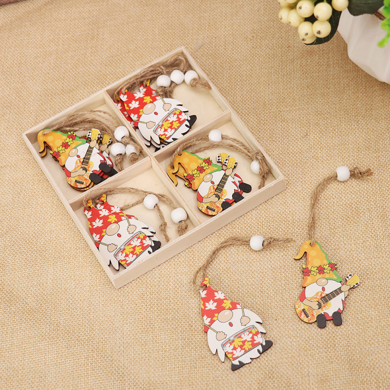 New Harvest Festival decoration a box of 12 cartoon faceless doll pillow pumpkin wooden pendant cross-border