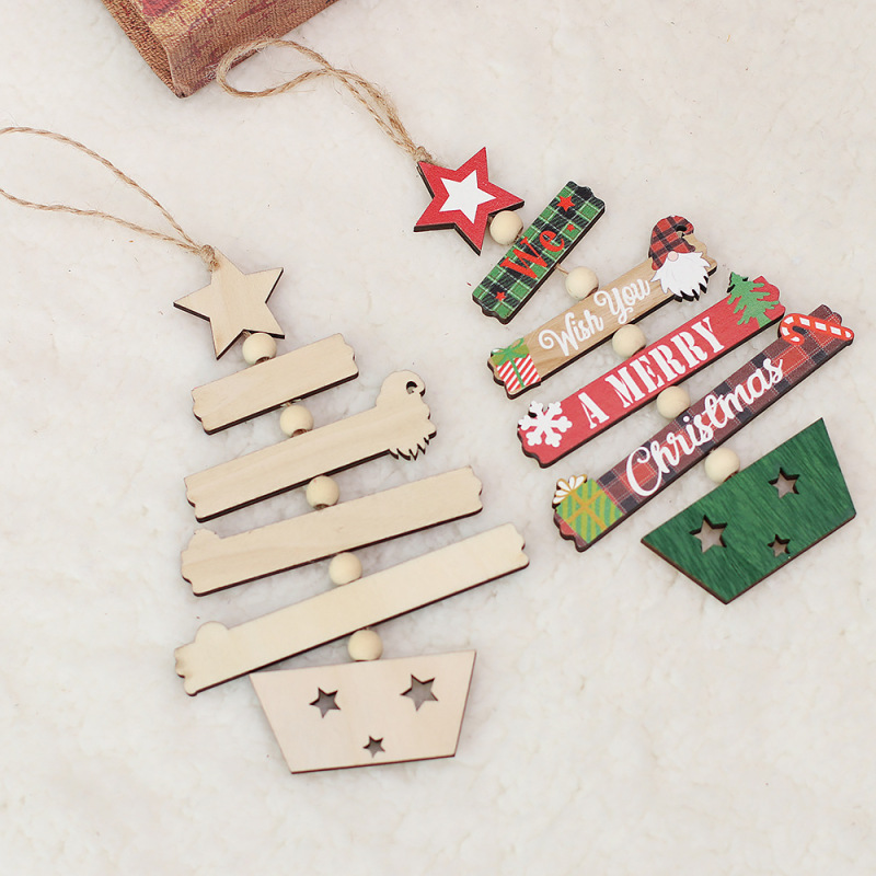 cross-border new color wooden pendant Christmas tree accessories wooden craftwork faceless elderly hanging ornaments
