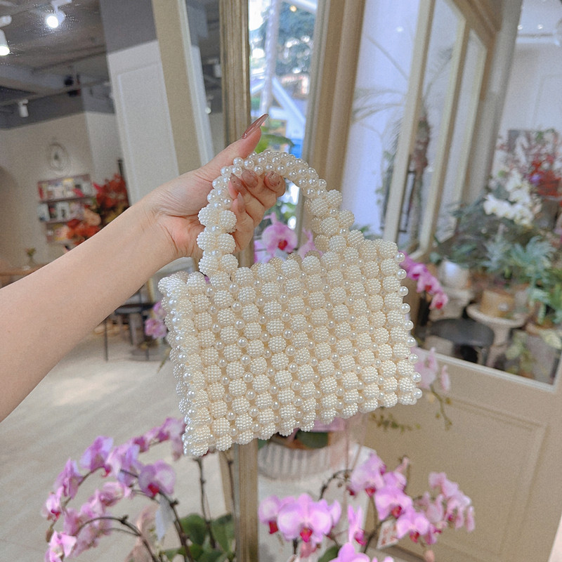 New hand-woven beads handbag Holiday Fairy Bag socialite French hollow pearl bag crossbody shoulder bag