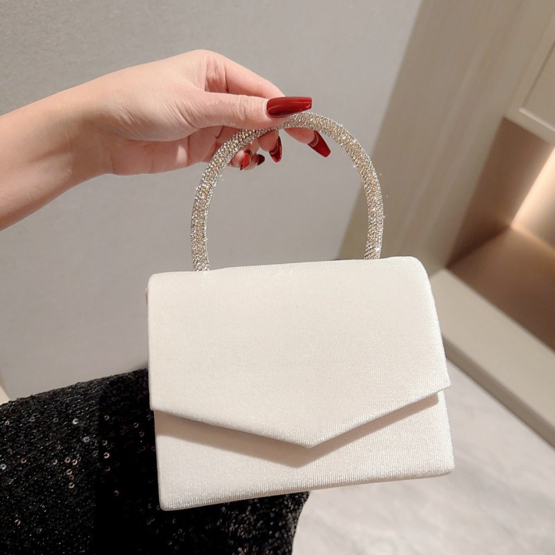 New luxury velvet dinner bag handbag dress evening bag flap bag socialite small square bag female shiny rhinestone