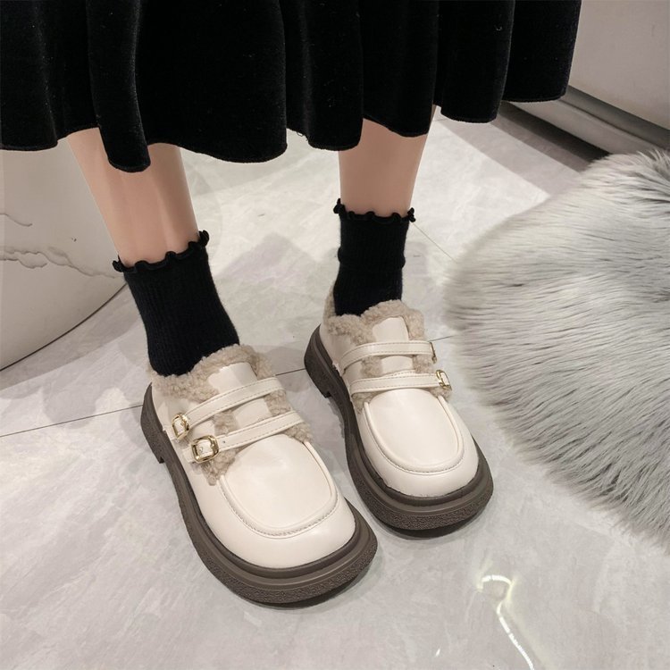 Women's cotton-padded shoes new women's shoes winter British cotton buckle leather shoes women's preppy style thermal casual shoes