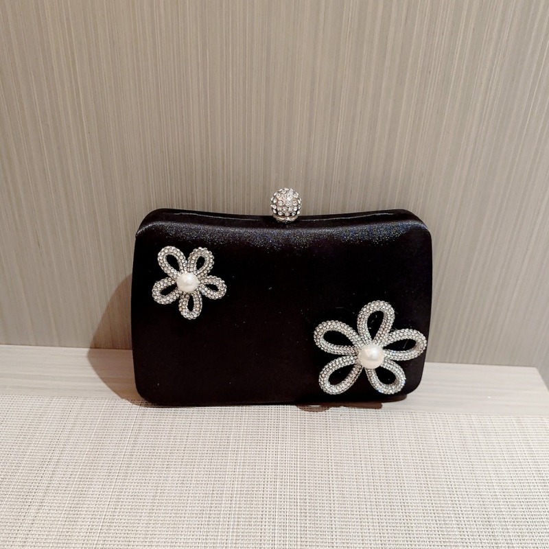 Cross-border in stock SUNFLOWER rhinestone shiny flower dinner handbag solid color lady temperament square bag crossbody bag
