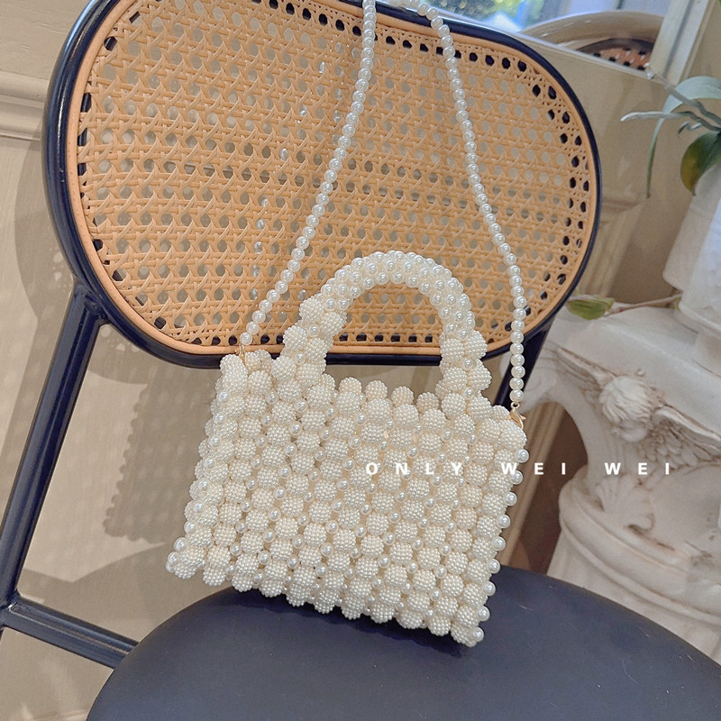 New hand-woven beads handbag Holiday Fairy Bag socialite French hollow pearl bag crossbody shoulder bag