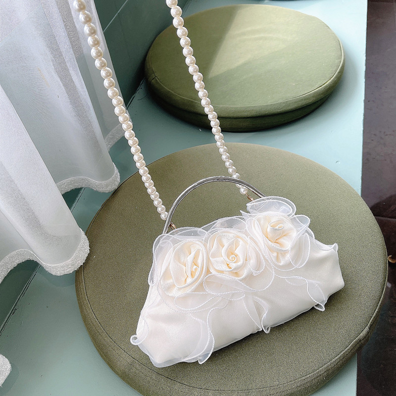 New rose flower bag women's banquet bag vintage pearl hand holding dinner bag fairy cross body handbag
