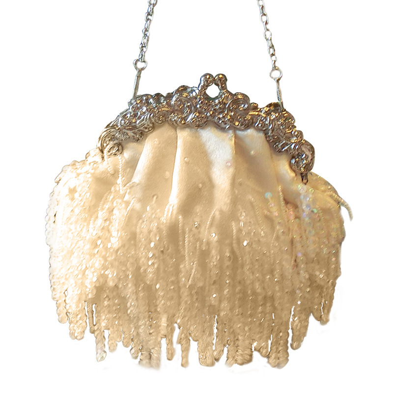 Ladies vintage tassel satin handmade beaded beaded bag bridal bag handbag women's bag clutch bag banquet bags