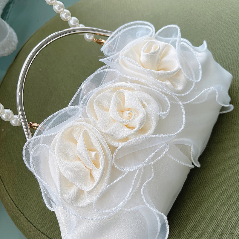 New rose flower bag women's banquet bag vintage pearl hand holding dinner bag fairy cross body handbag
