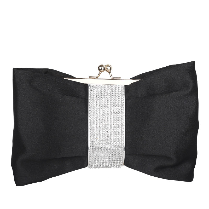 European and American style trendy rhinestone bow glossy pu silver dinner bag clutch dress crossbody women's nightclub pouch