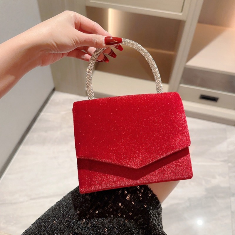 New luxury velvet dinner bag handbag dress evening bag flap bag socialite small square bag female shiny rhinestone
